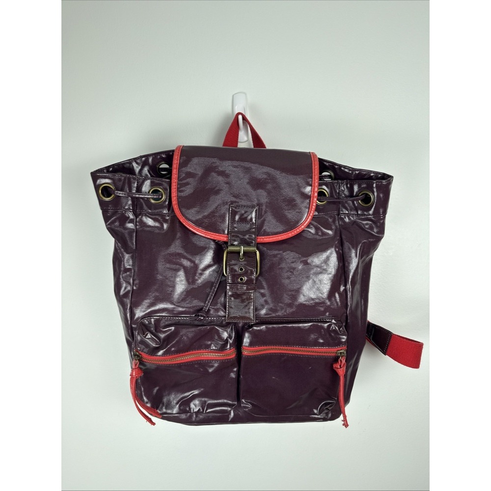 Boden Awesome Coated Cotton Plum Purple Shiny Canvas Rucksack Buckle Backpack